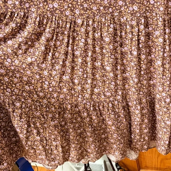 Aerie Garden Party Midi Dress Floral Relic Size M Puff Sleeve Tiered Cottagecore - Picture 7 of 12